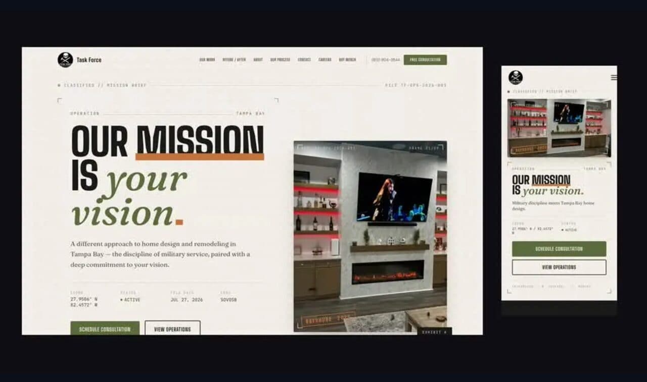 Task Force Builds’ website on a desktop and a phone